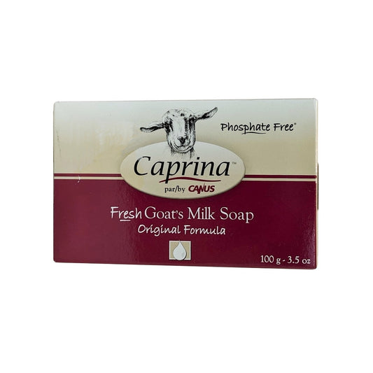 Product label for Caprina Fresh Goat's Milk Bar Soap Original 100g in English