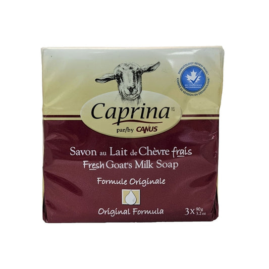 Product label for Caprina Fresh Goat's Milk Bar Soap Original 3x90g