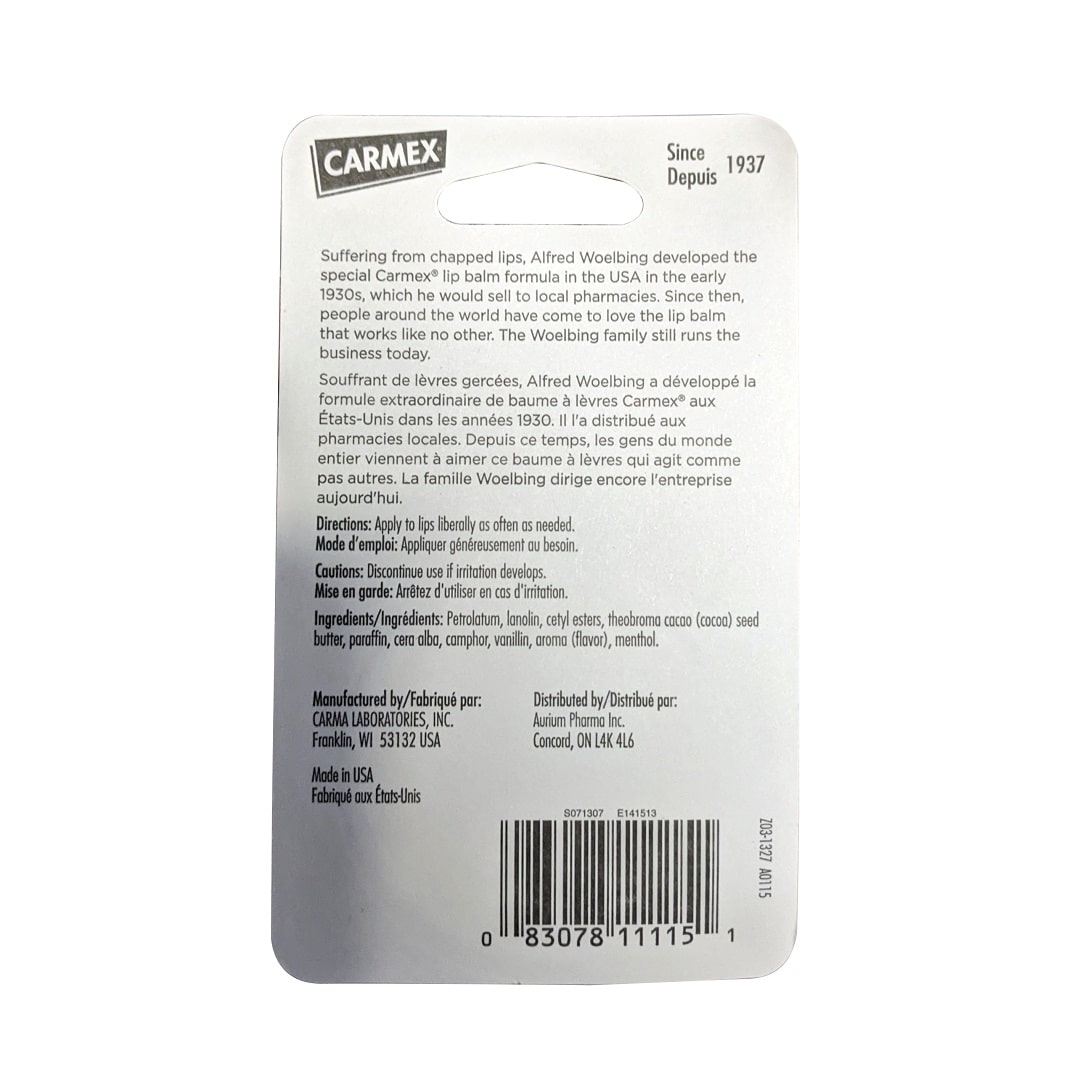 Description, directions, cautions, ingredients for Carmex Jar Original Lip Balm (7.5 grams)