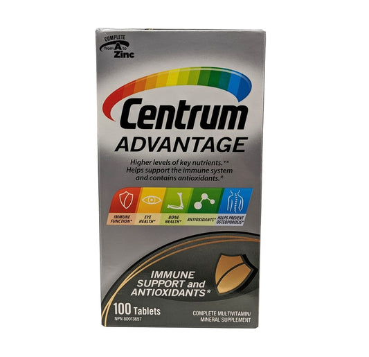Product label for Centrum Advantage Multivitamin and Multimineral (100 tablets) in English