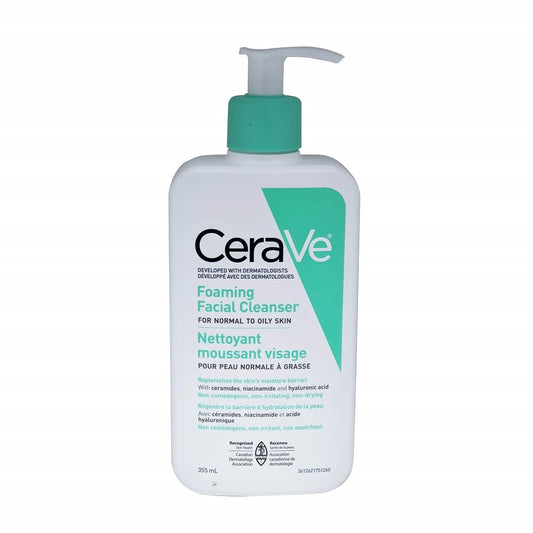 Product label for CeraVe Foaming Facial Cleanser (355 mL)