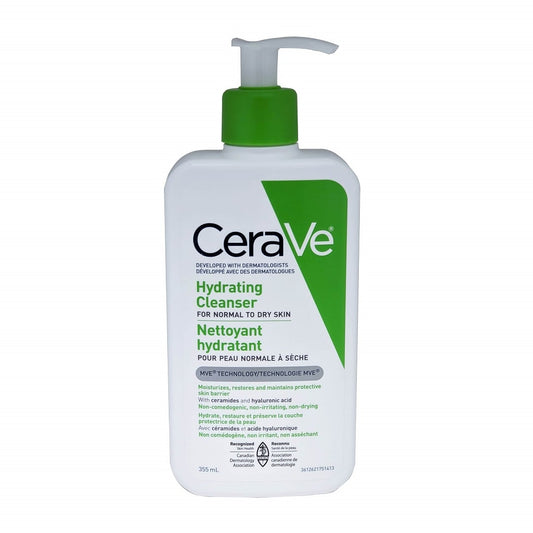 Product label for CeraVe Hydrating Facial Cleanser (355 mL)