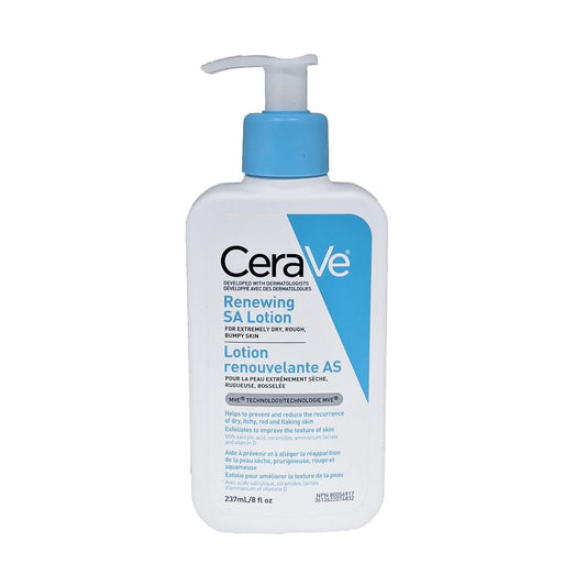 Product label for CeraVe Renewing SA Lotion for Dry, Rough, Bumpy Skin (237mL)