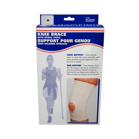 Product label for Champion Knee Brace with Spiral Stays (Medium)