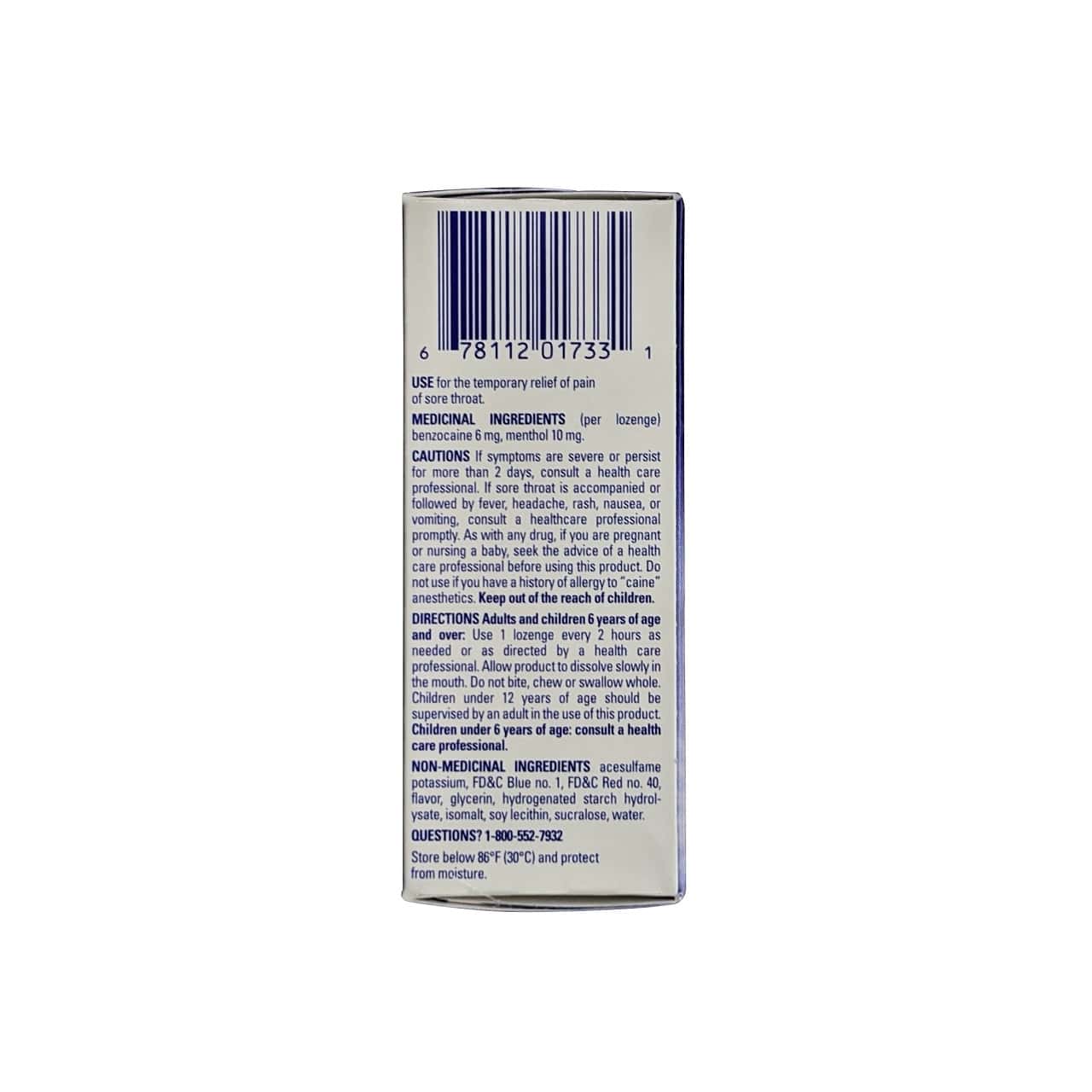 Uses, ingredients, cautions, directions for Chloraseptic Methol/Benzocaine Oral Anesthetic Lozenges Berry Cherry Flavour (16 lozenges) in English
