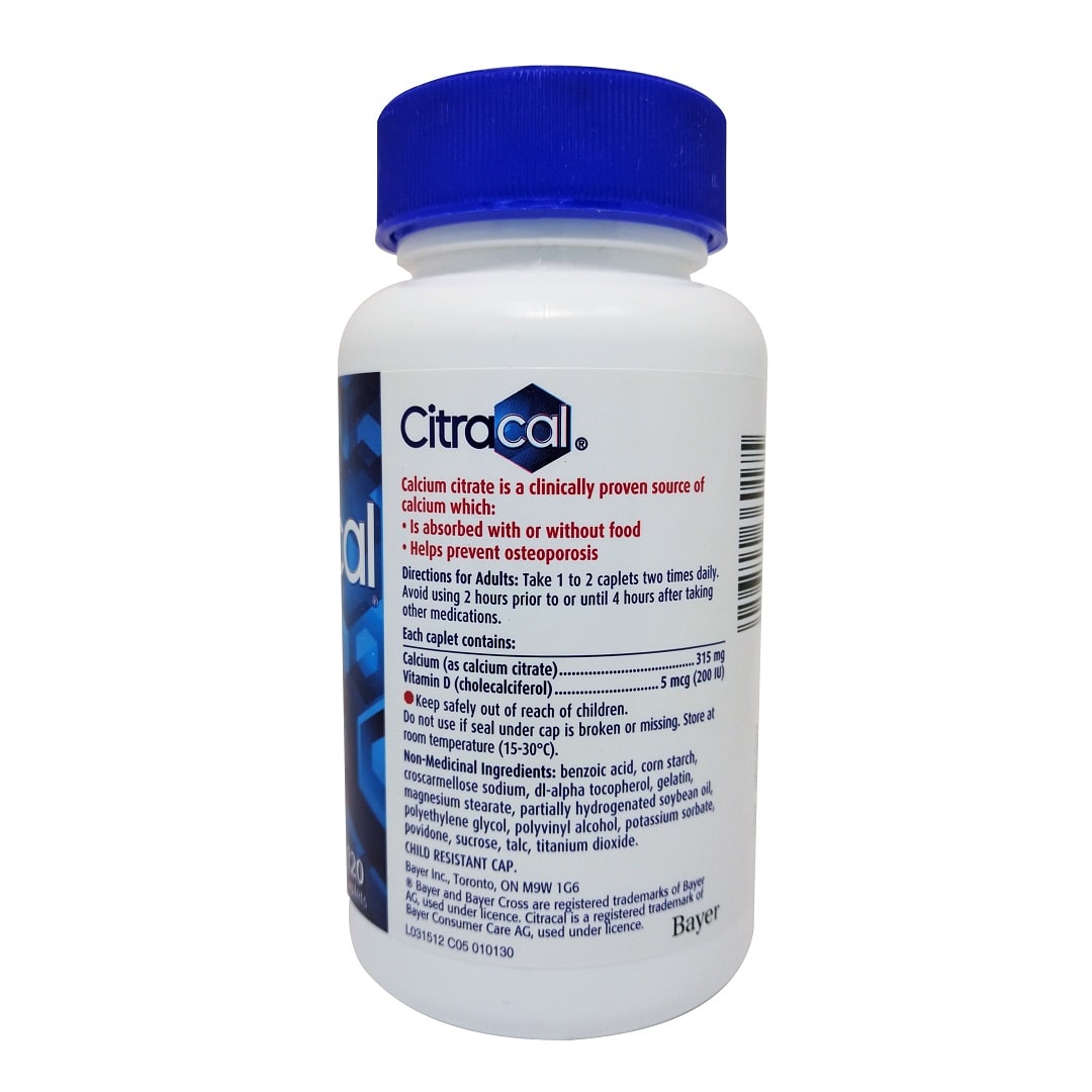 Description, directions, ingredients for Citracal Calcium Citrate + Vitamin D (120 caplets) in English
