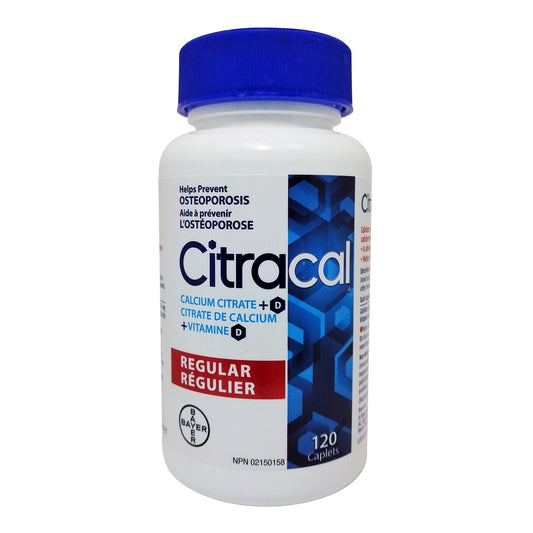 Product label for Citracal Calcium Citrate + Vitamin D (120 caplets)