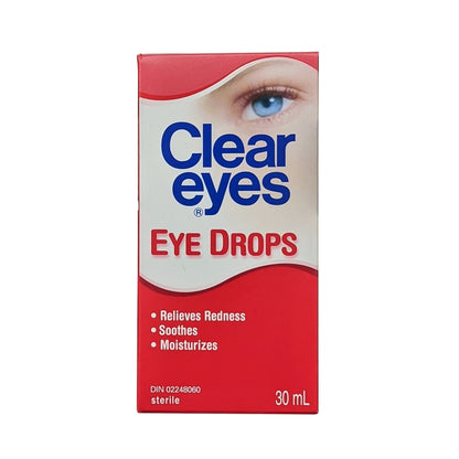 Product label for Clear Eyes Eye Drops (30 mL) in English
