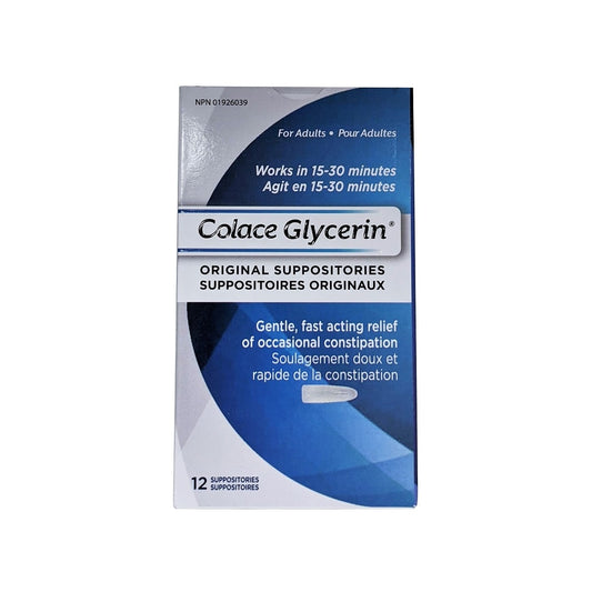 Product label for Colace Glycerin Original Suppositories 12 supp