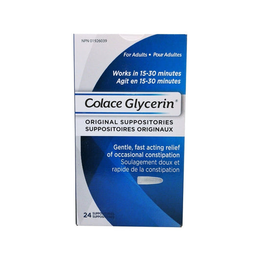 Product label for Colace Glycerin Original Suppositories 24 supp