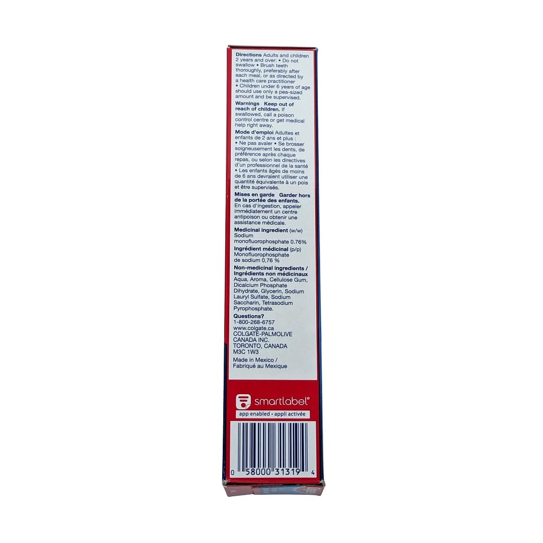 Directions, warnings, and ingredients for Colgate Regular Toothpaste Cavity Protection (95mL)