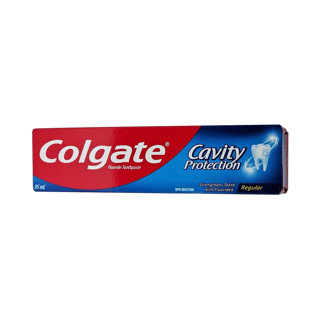 Product label for Colgate Regular Toothpaste Cavity Protection (95 mL) in English
