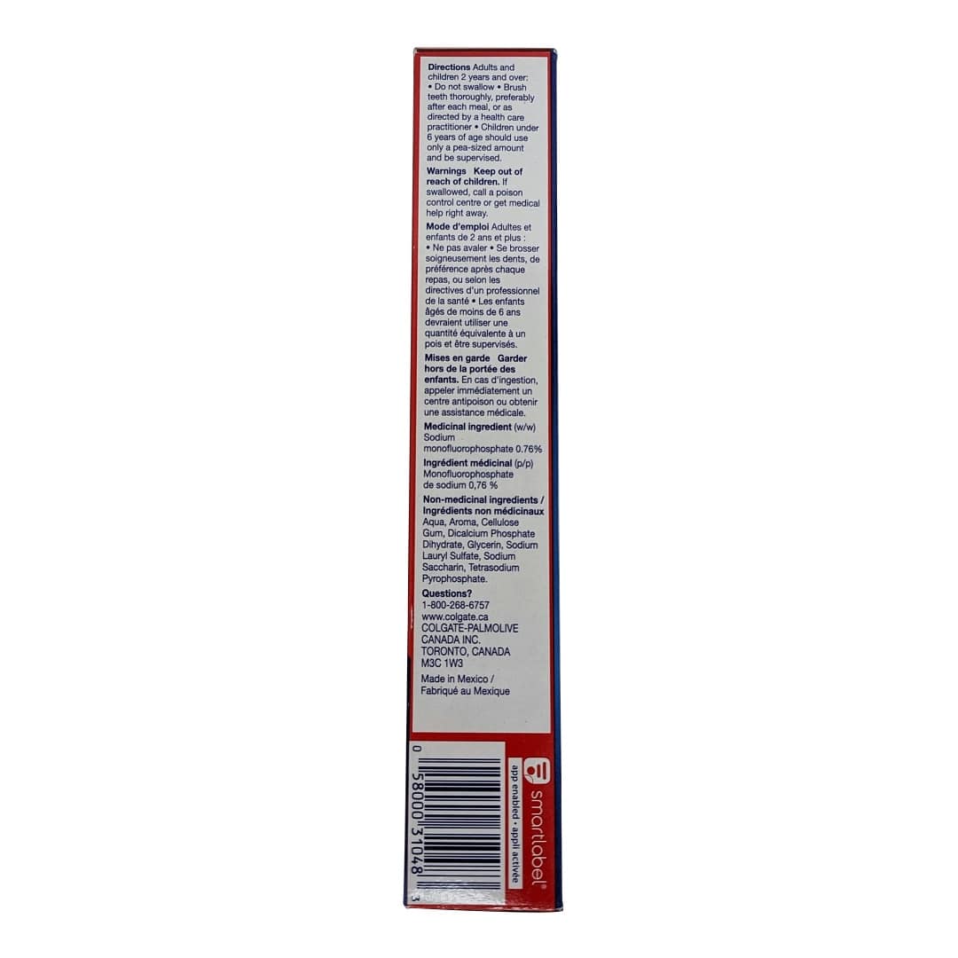 Directions, warnings, and ingredients for Colgate Regular Toothpaste Cavity Protection (60 mL)