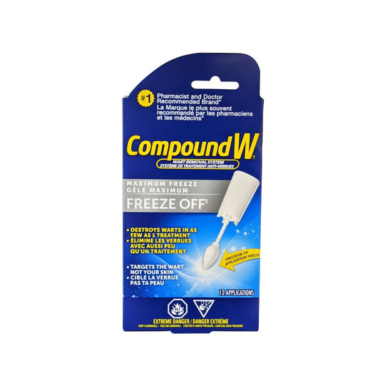 Product label for Compound W Freeze Off Liquid (12 count)