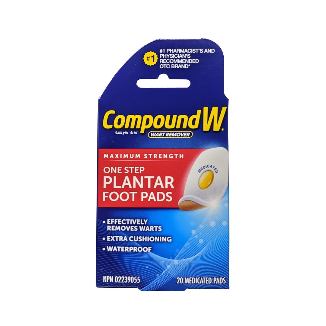 Product label for Compound W Maximum Strength One Step Plantar Food Pads (20 pads)