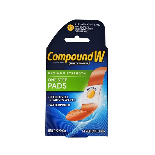 Product label for Compound W Maximum Strength One Step Wart Remover Pads  in English