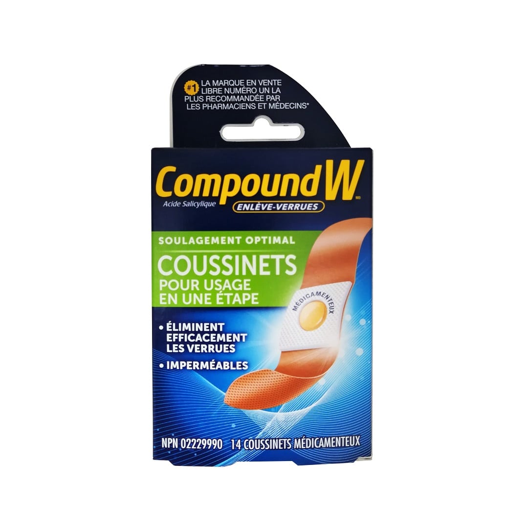 Product label for Compound W Maximum Strength One Step Wart Remover Pads in French
