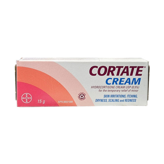 Product label for Cortate Hydrocortisone Cream USP 0.5% (15 grams) in English