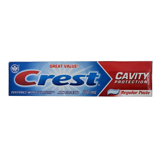 Product label for Crest Regular Toothpaste Cavity Protection (100mL) in English