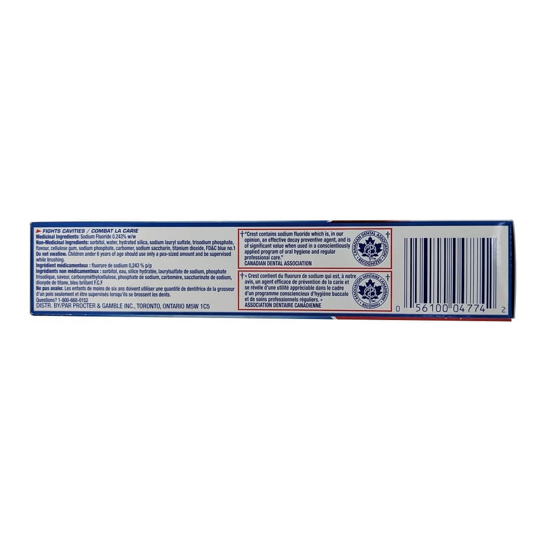 Ingredients and cautions for Crest Regular Toothpaste Cavity Protection (100mL)