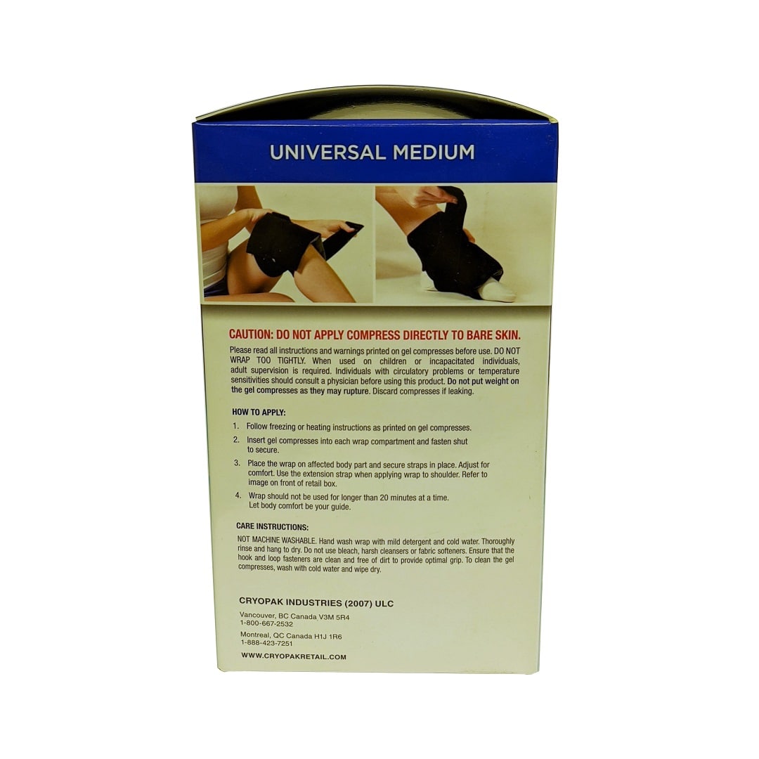 Caution, instructions, and care instructions for Cryopak Cold + Hot Therapy Wrap (Universal Medium) in English