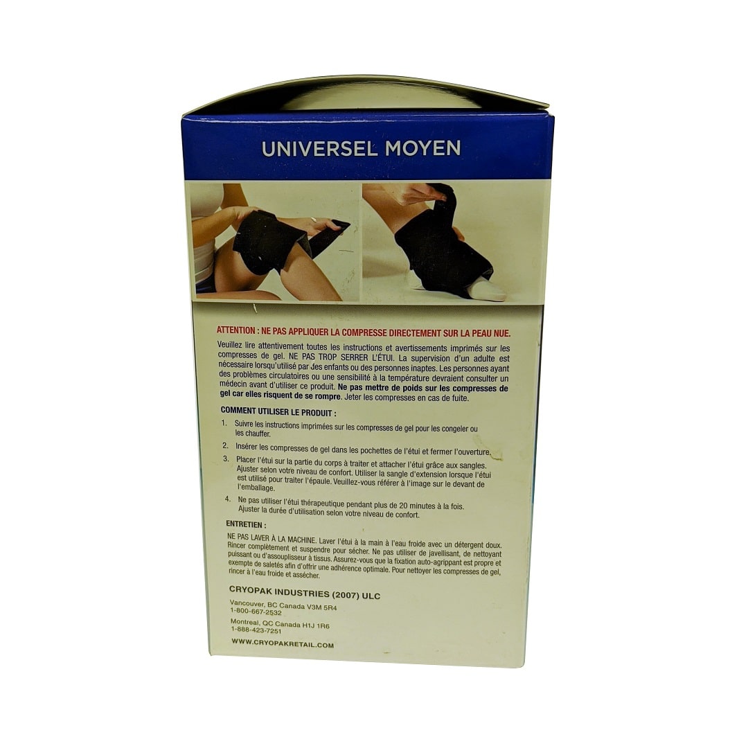 Caution, instructions, and care instructions for Cryopak Cold + Hot Therapy Wrap (Universal Medium) in French