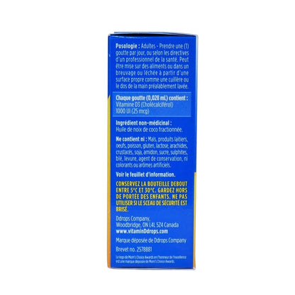 Directions, ingredients, and more info for Ddrops Liquid Vitamin D3 1000IU (5 mL / 180 drops) in French