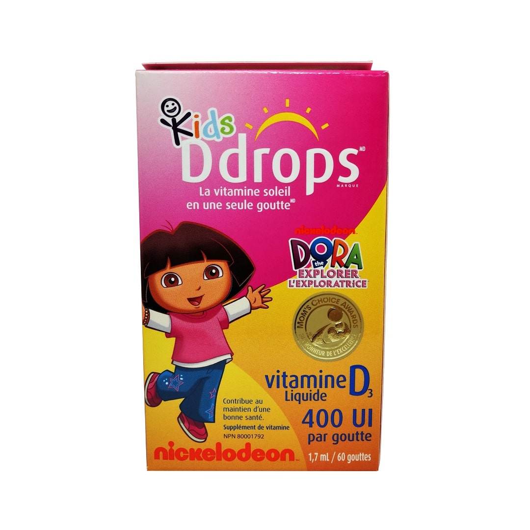 Product label for Ddrops Liquid Vitamin D3 for Kids (1.7 mL / 60 drops) in French