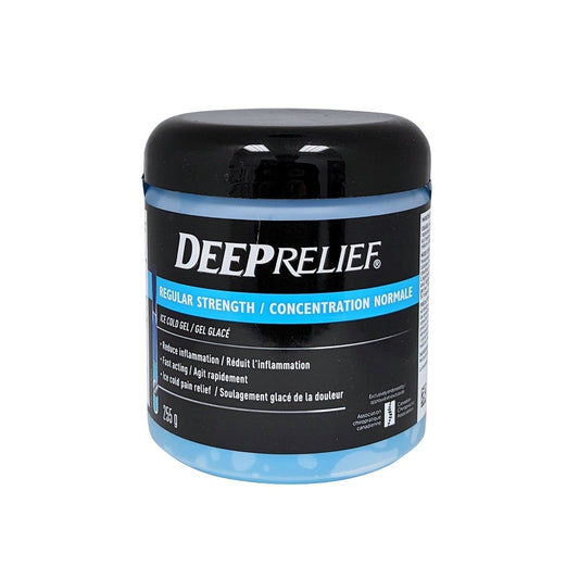 Product label for Deep Relief Regular Strength Pain Relief Gel (255 grams)