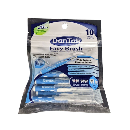 Product label for DenTek Easy Brush Wide Spaces (10 count)
