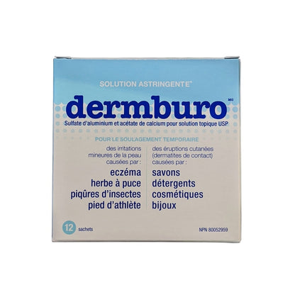 Product label for Dermburo Astringent Solution (12 count) in French