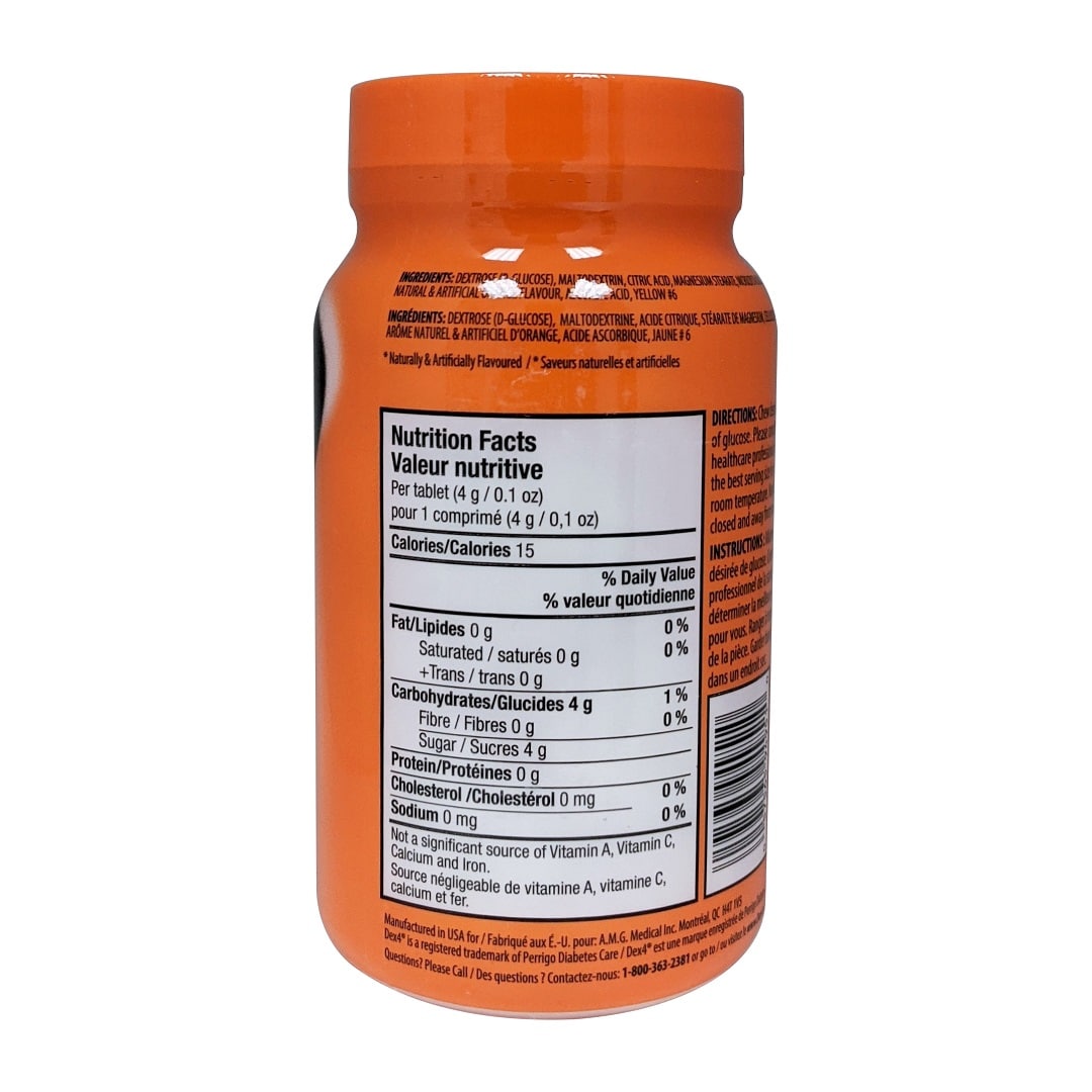 Ingredients and nutrition facts for Dex4 Fast Acting Glucose Tablets Orange Flavour 50 tabs