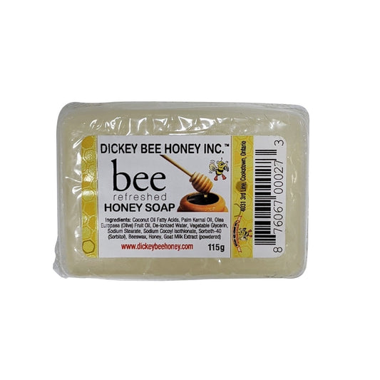 Product label for Dickey Bee Honey Honey Soap Bar (115 grams)