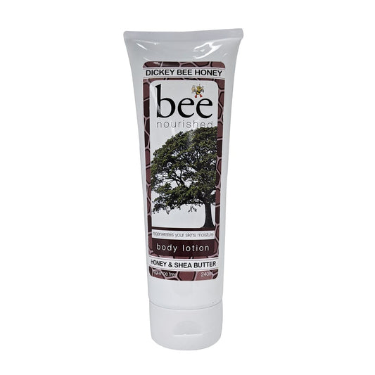 Product label for Dickey Bee Honey Honey & Shea Butter Body Lotion (240g)