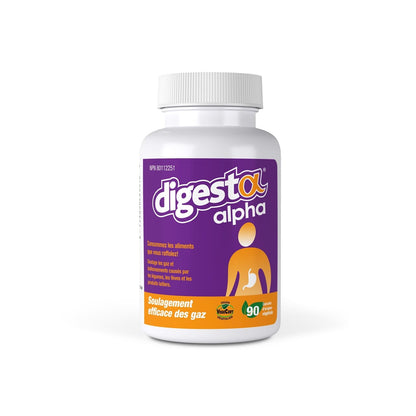 Product label for Digesta Alpha Gas Relief (90 capsules) in French