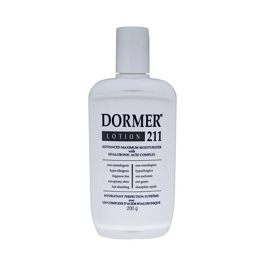 Product label for Dormer 211 Lotion Advanced with Hyaluronic Acid Complex (200 mL)