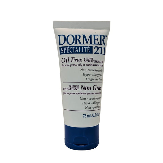 Product label for Dormer 211 Oil Free Fluid Moisturizer (75 mL)