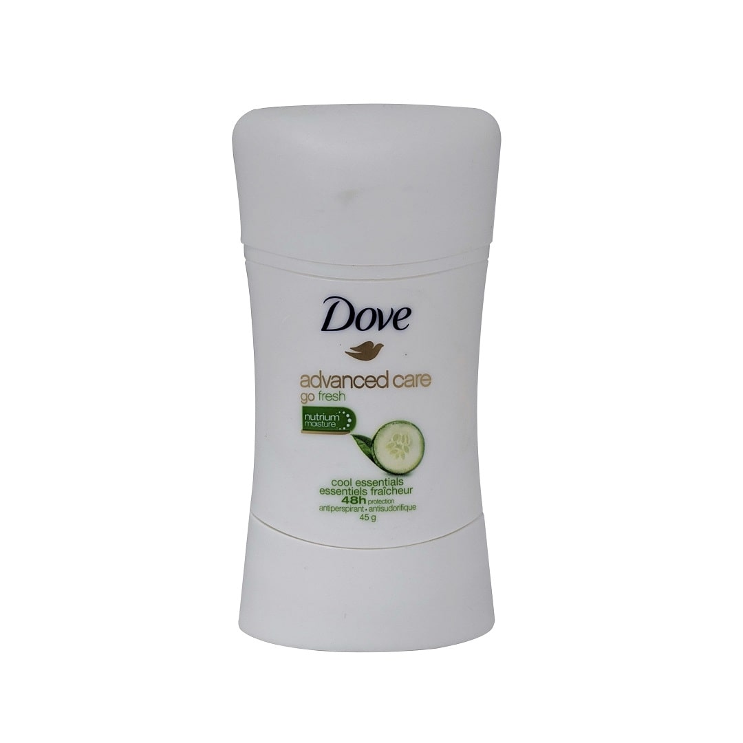 Product label for Dove Advanced Care Cool Essentials (45 grams)