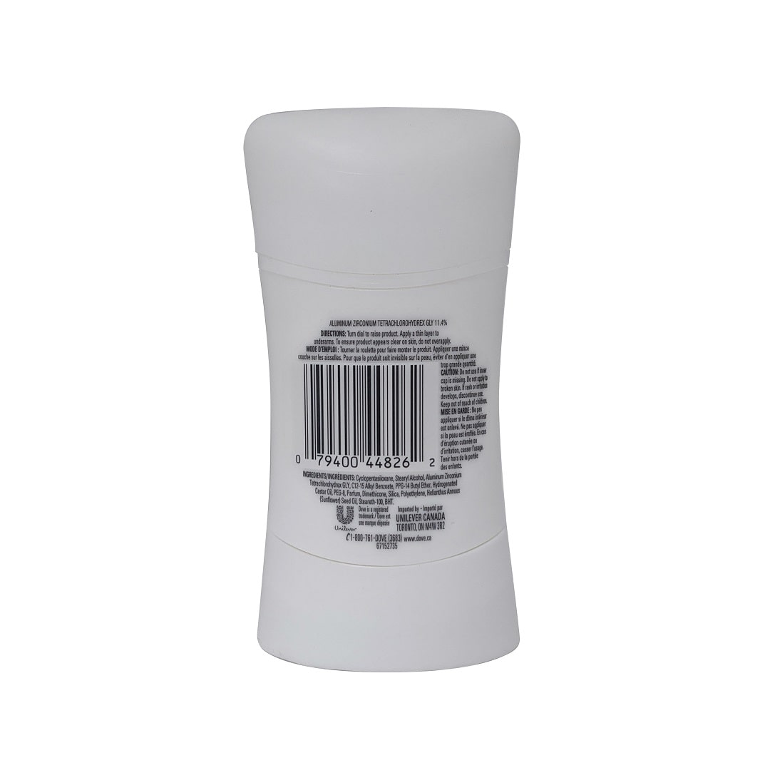 Ingredients and direction for Dove Advanced Care Sheer Cool Invisible Antiperspirant (45 grams)