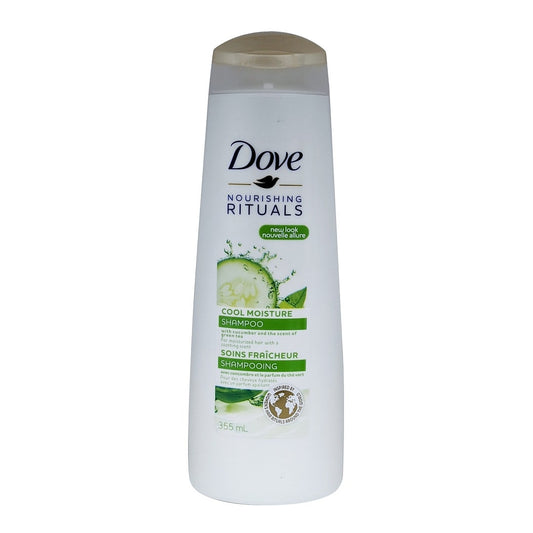 Product label for Dove Nourishing Rituals Cool Moisture Shampoo (355mL)