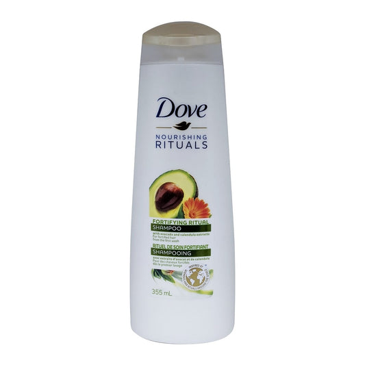 Product label for Dove Nourishing Rituals Fortifying Ritual Shampoo (355mL)
