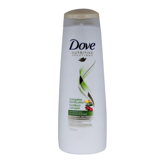 Product label for Dove Nutritive Solutions Complete Fortification Shampoo (355mL)