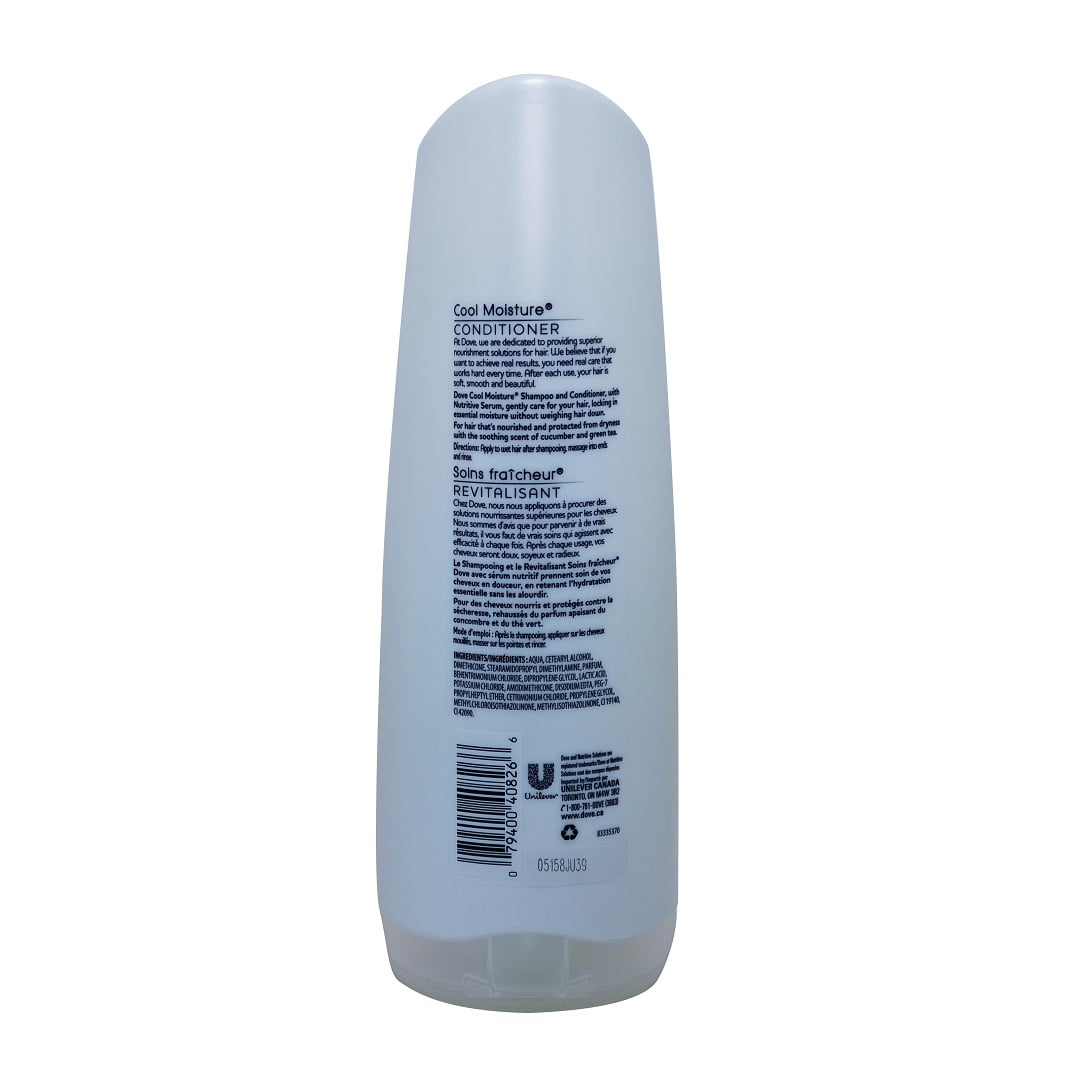 Description, directions, and ingredients for Dove Nutritive Solutions Cool Moisture Conditioner (355mL)