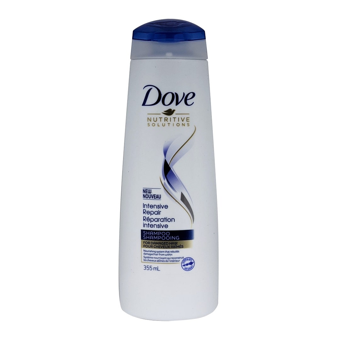 Product label for Dove Nutritive Solutions Intensive Repair Shampoo (355mL)