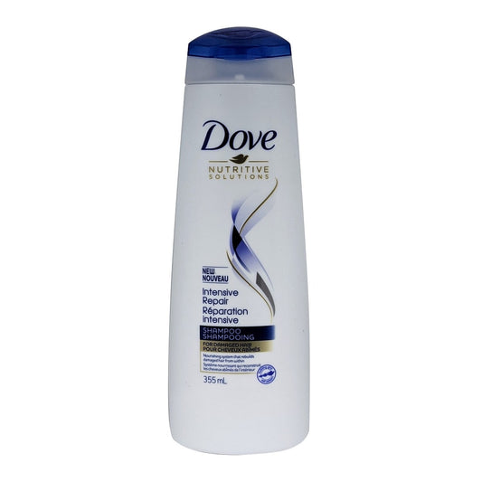 Product label for Dove Nutritive Solutions Intensive Repair Shampoo (355mL)