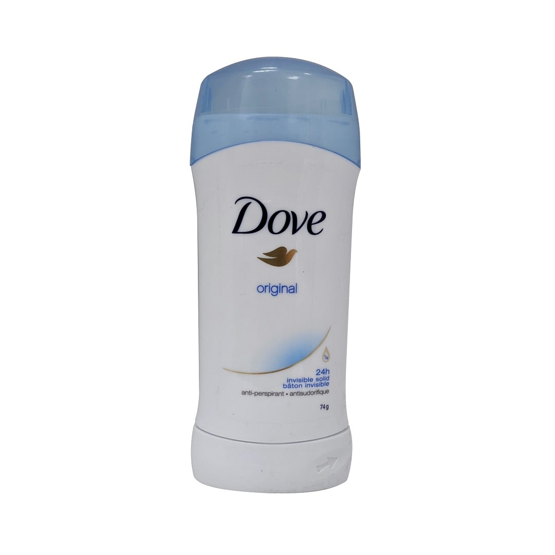 Product label for Dove Original Invisible Antiperspirant (74 grams)