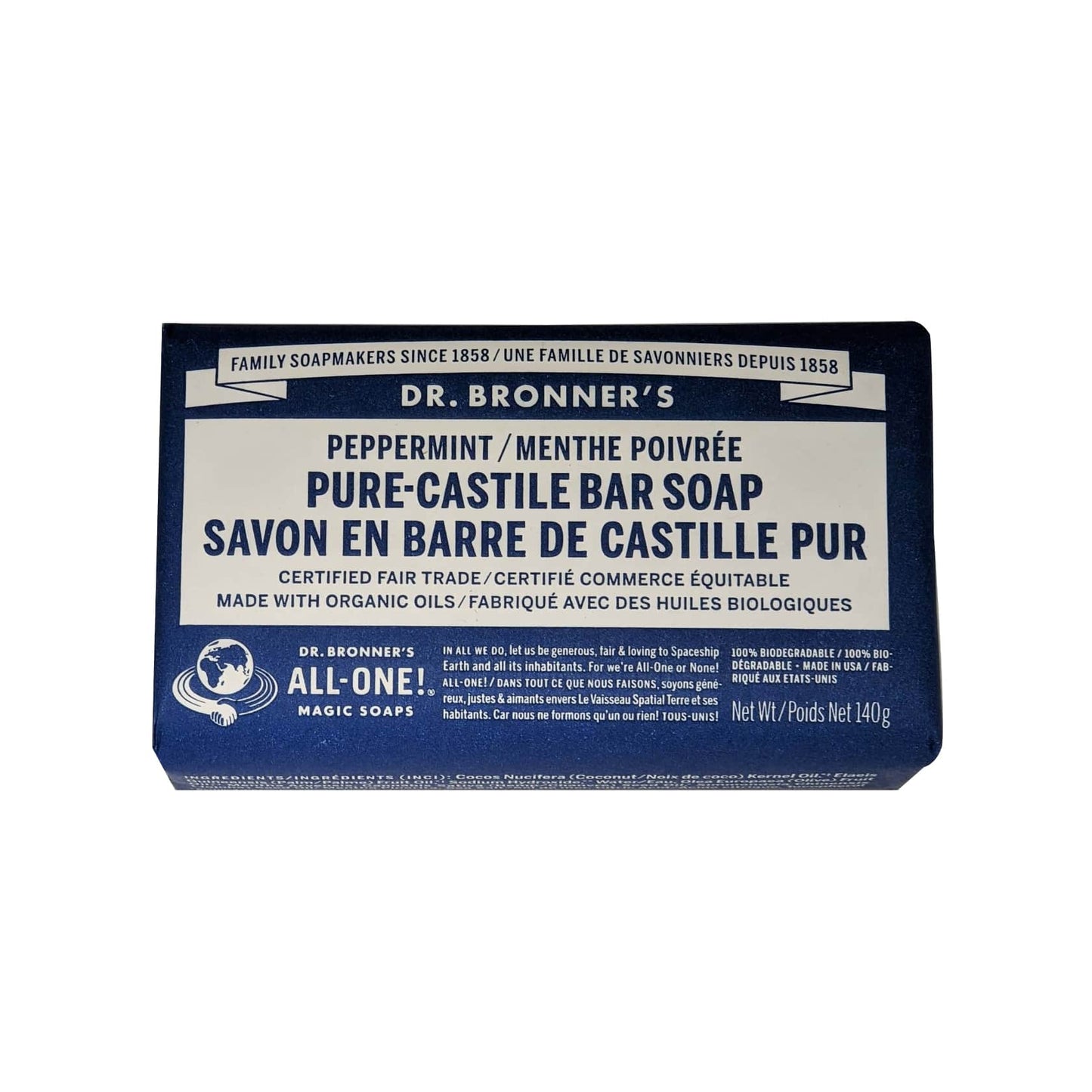 Product lable for Dr. Bronner's Peppermint Pure Castile Bar Soap