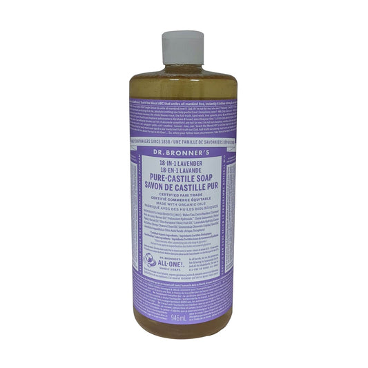 Product label for Dr. Bronner's Lavender Pure Castile Liquid Soap