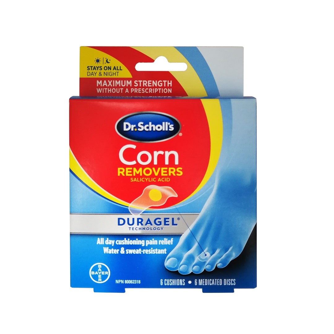 Product label for Dr. Scholl's Corn Removers (6 cushions) in English