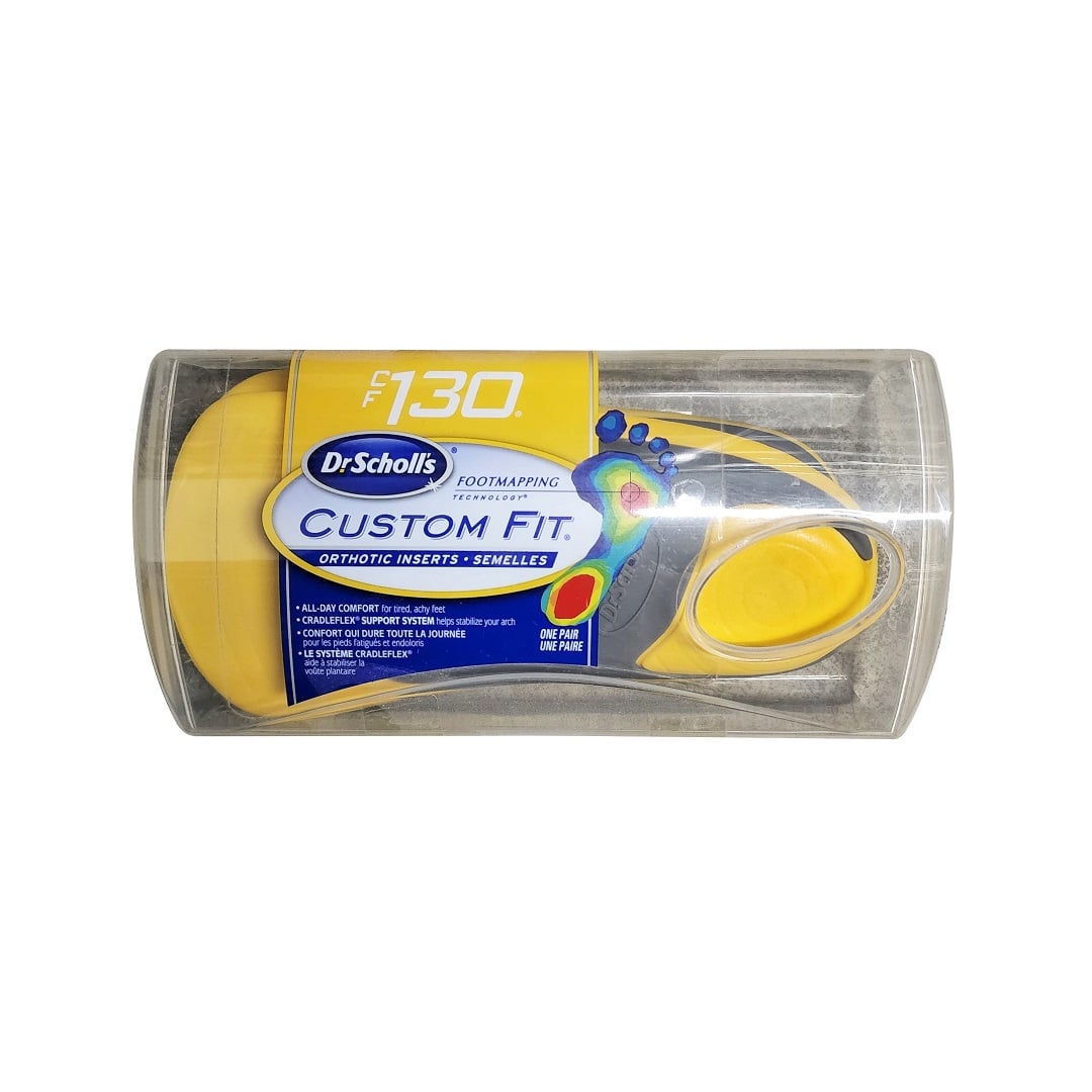 Product label for Dr. Scholl's Custom Fit CF130 Orthotic Inserts (1 pair)